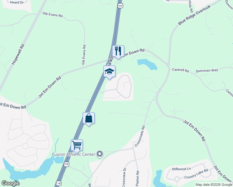 map of restaurants, bars, coffee shops, grocery stores, and more near 6135 Mountain Top Place in Cumming