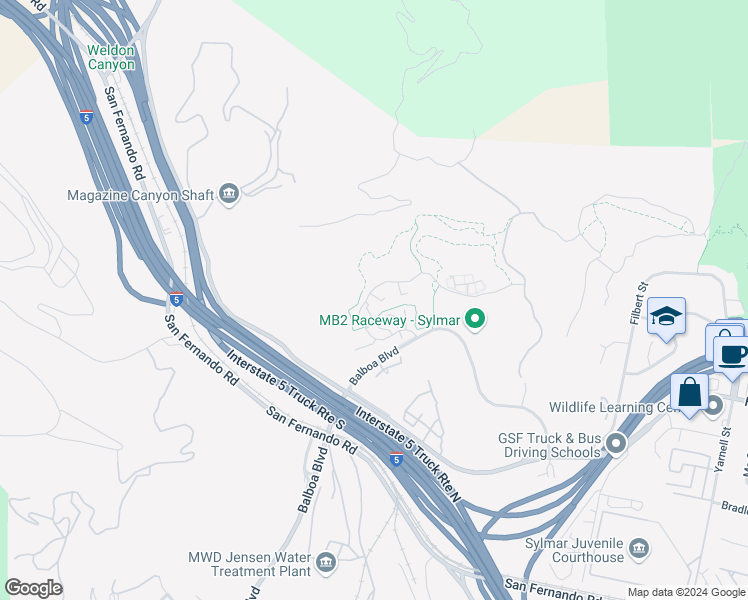 map of restaurants, bars, coffee shops, grocery stores, and more near 16638 Nicklaus Drive in Los Angeles