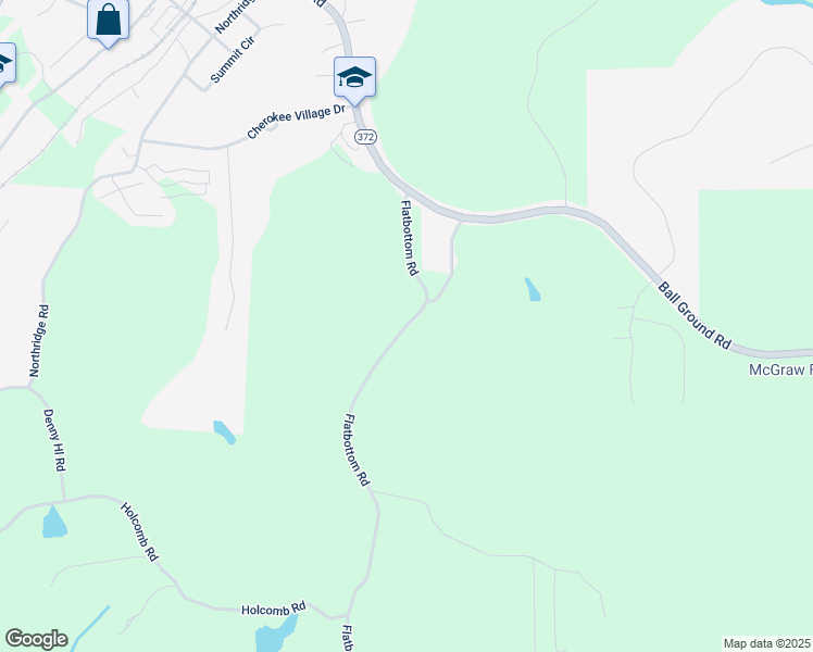 map of restaurants, bars, coffee shops, grocery stores, and more near Flatbottom Road in Ball Ground