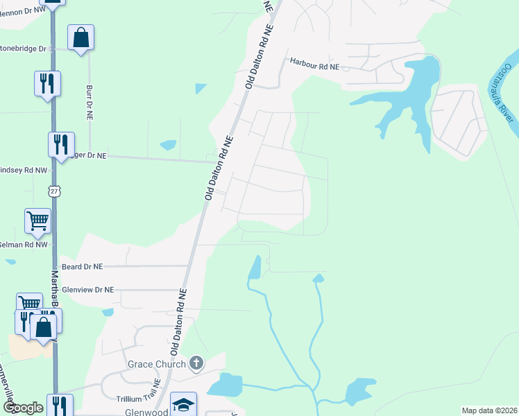 map of restaurants, bars, coffee shops, grocery stores, and more near 29 Royal Oaks Drive in Rome