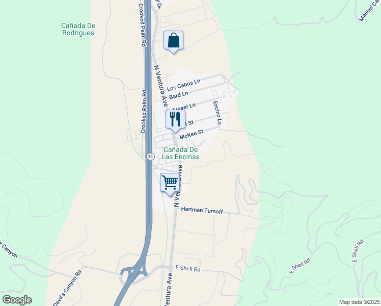 map of restaurants, bars, coffee shops, grocery stores, and more near 4132 North Ventura Avenue in Ventura