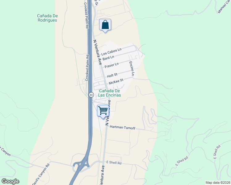 map of restaurants, bars, coffee shops, grocery stores, and more near 4132 North Ventura Avenue in Ventura