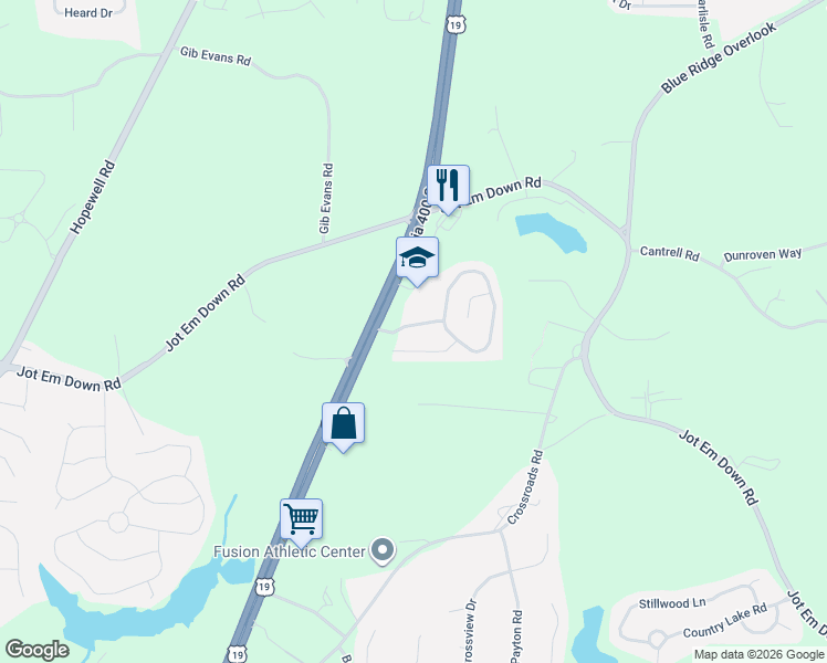 map of restaurants, bars, coffee shops, grocery stores, and more near 6220 Smoke Ridge Lane in Cumming