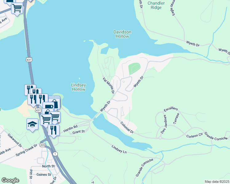 map of restaurants, bars, coffee shops, grocery stores, and more near 1200 Taylor Mill in Guntersville
