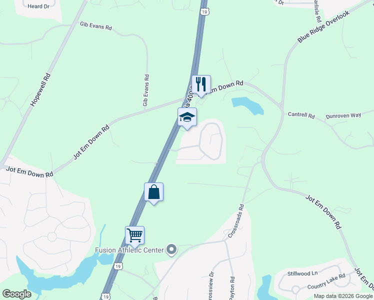 map of restaurants, bars, coffee shops, grocery stores, and more near 6220 Smoke Ridge Lane in Cumming