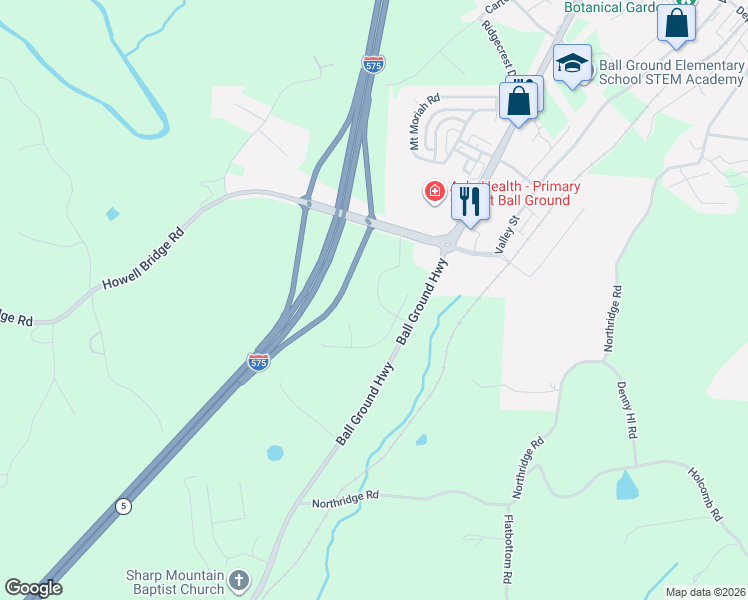 map of restaurants, bars, coffee shops, grocery stores, and more near 7845-8045 Ball Ground Highway in Ball Ground