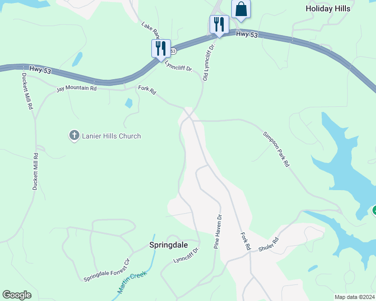 map of restaurants, bars, coffee shops, grocery stores, and more near 2839 Lynncliff Drive in Gainesville