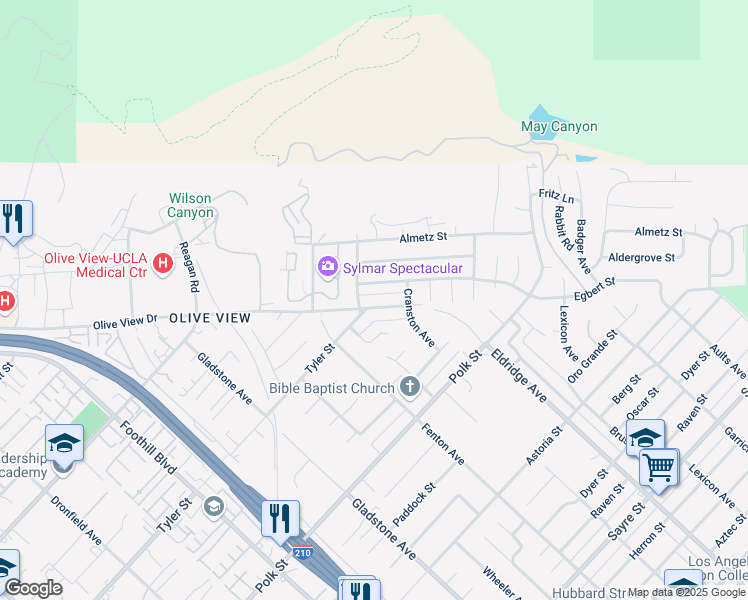 map of restaurants, bars, coffee shops, grocery stores, and more near 13910 Tyler Street in Los Angeles