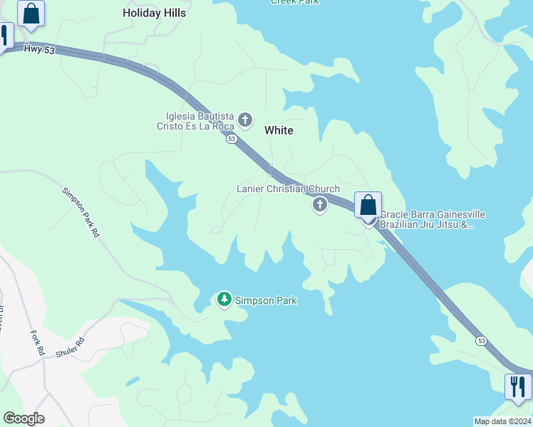 map of restaurants, bars, coffee shops, grocery stores, and more near 2333 Donnie Lee Drive in Gainesville