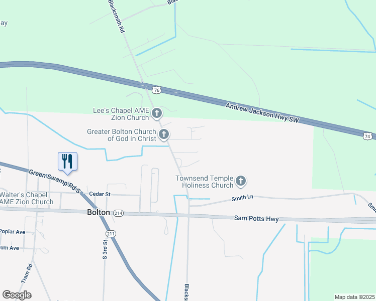 map of restaurants, bars, coffee shops, grocery stores, and more near 215 Blacksmith Road in Bolton