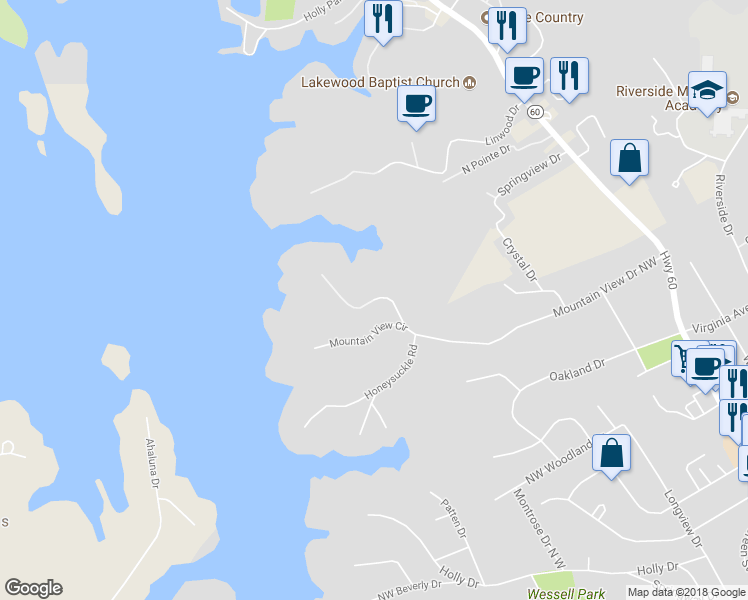map of restaurants, bars, coffee shops, grocery stores, and more near Bayberry Crossing Drive in Gainesville