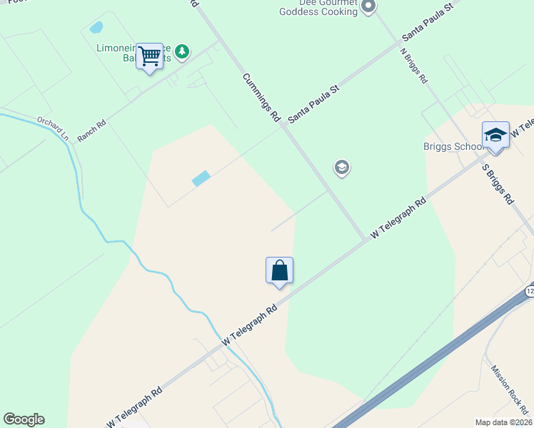 map of restaurants, bars, coffee shops, grocery stores, and more near 13721 West Telegraph Road in Santa Paula