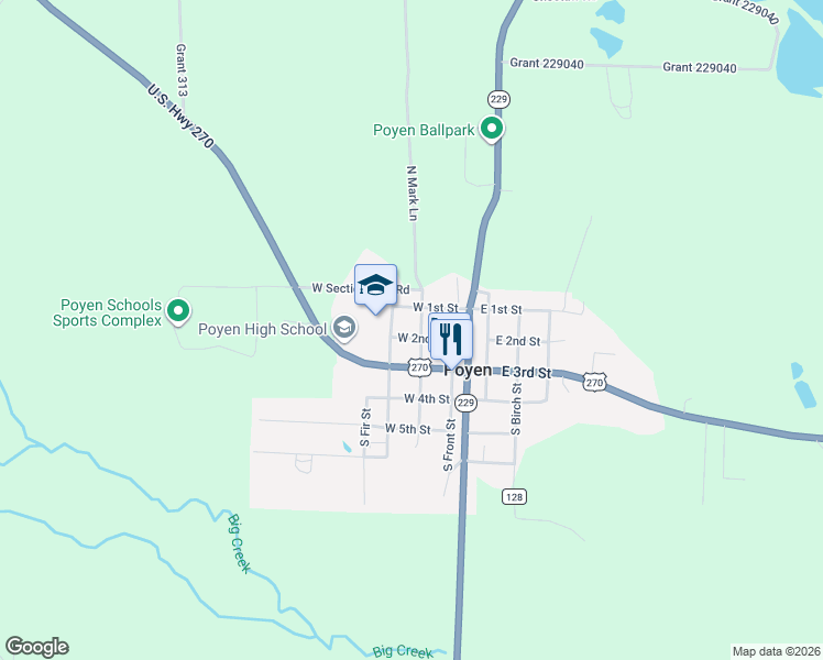 map of restaurants, bars, coffee shops, grocery stores, and more near 14296 U.S. 270 in Poyen