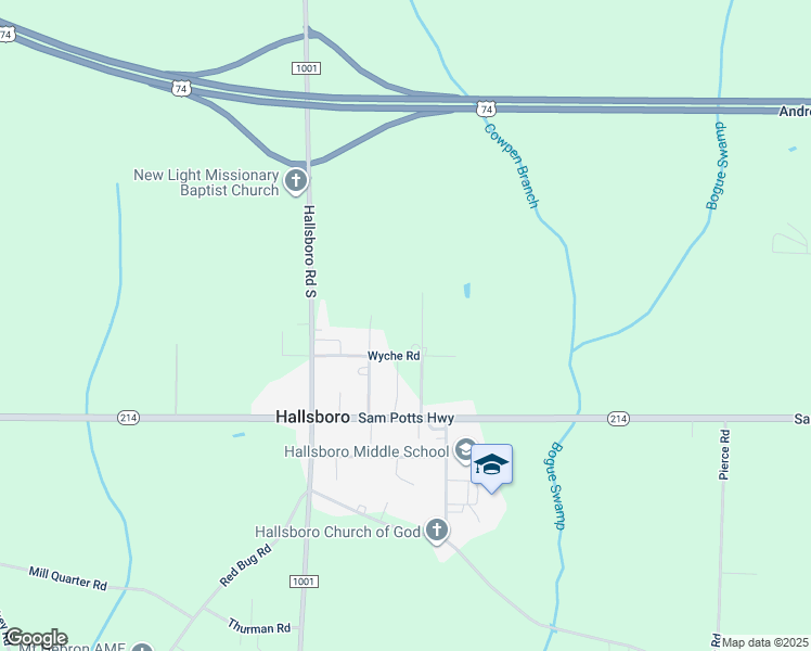 map of restaurants, bars, coffee shops, grocery stores, and more near 152 Wyche Road in Hallsboro