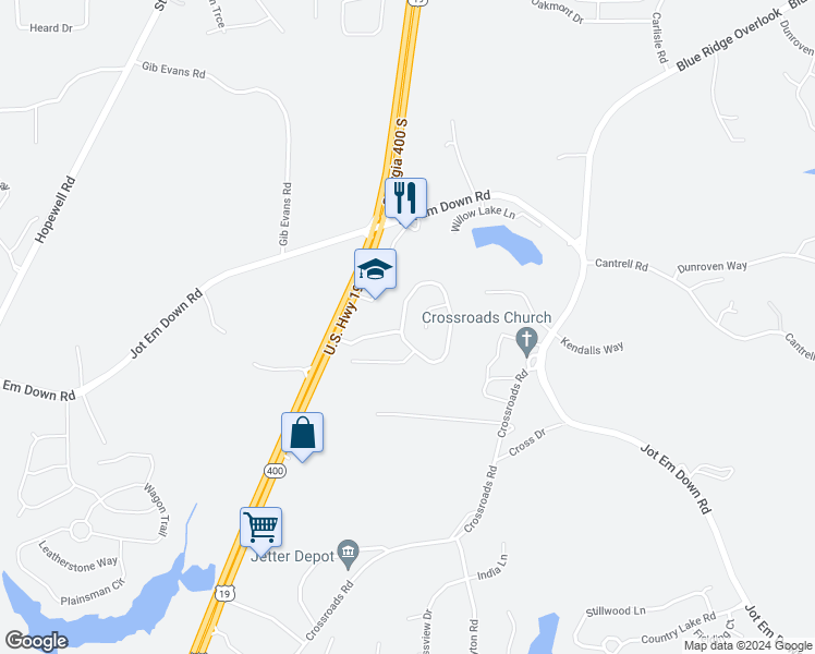 map of restaurants, bars, coffee shops, grocery stores, and more near 5330 Mountain Top Place in Cumming