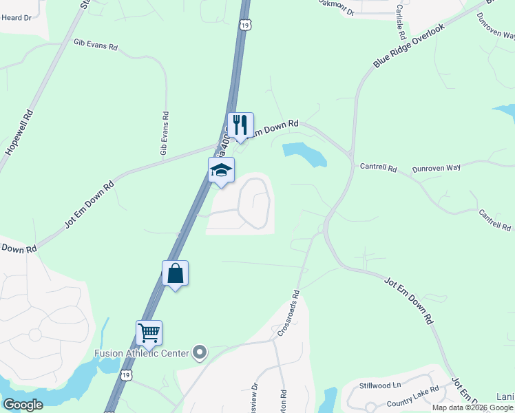 map of restaurants, bars, coffee shops, grocery stores, and more near 5780 Ridge Stone Way in Cumming
