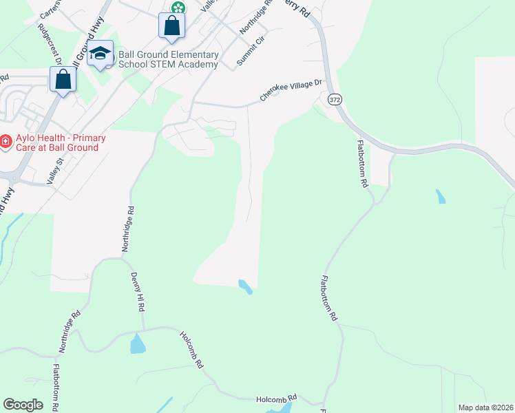 map of restaurants, bars, coffee shops, grocery stores, and more near 172 Cherokee Village Court in Ball Ground