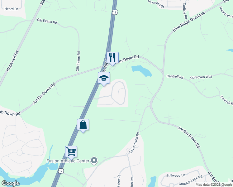 map of restaurants, bars, coffee shops, grocery stores, and more near 5830 Ridge Stone Way in Cumming
