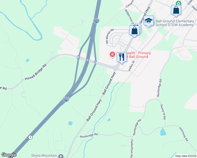 map of restaurants, bars, coffee shops, grocery stores, and more near 8049 Ball Ground Highway in Ball Ground