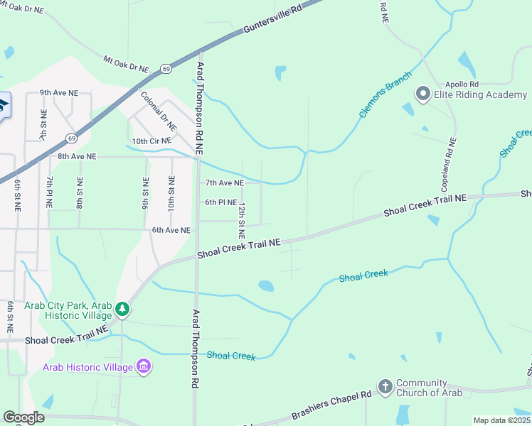 map of restaurants, bars, coffee shops, grocery stores, and more near 622 12th Way Northeast in Arab