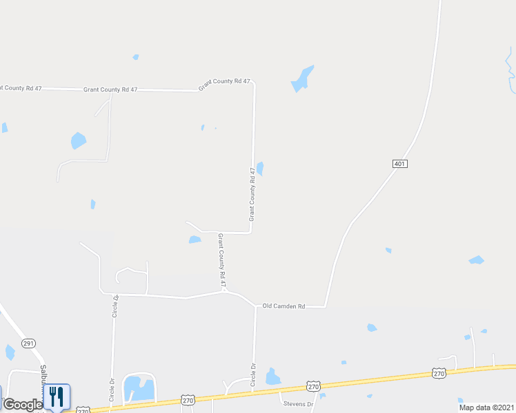 map of restaurants, bars, coffee shops, grocery stores, and more near 472 Grant County Road 47 in Prattsville