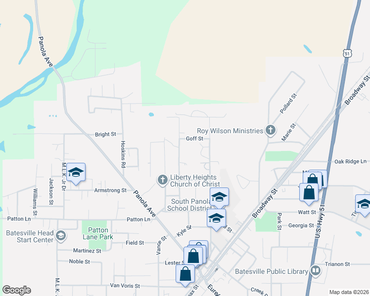 map of restaurants, bars, coffee shops, grocery stores, and more near 419 Broad Street in Batesville