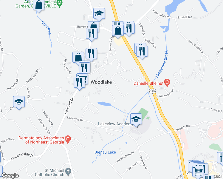 map of restaurants, bars, coffee shops, grocery stores, and more near 1887 Norton Drive in Gainesville