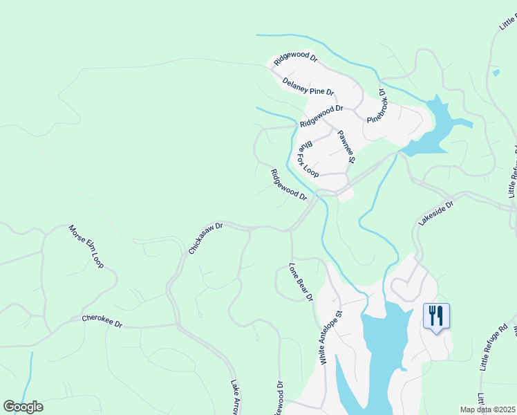 map of restaurants, bars, coffee shops, grocery stores, and more near 117 Leopard Court in Waleska