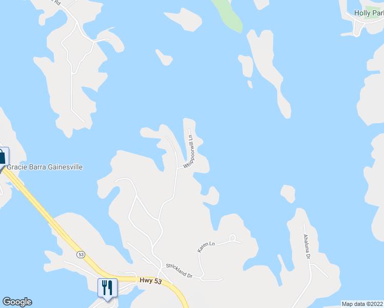 map of restaurants, bars, coffee shops, grocery stores, and more near 2321 Whippoorwill Lane in Gainesville