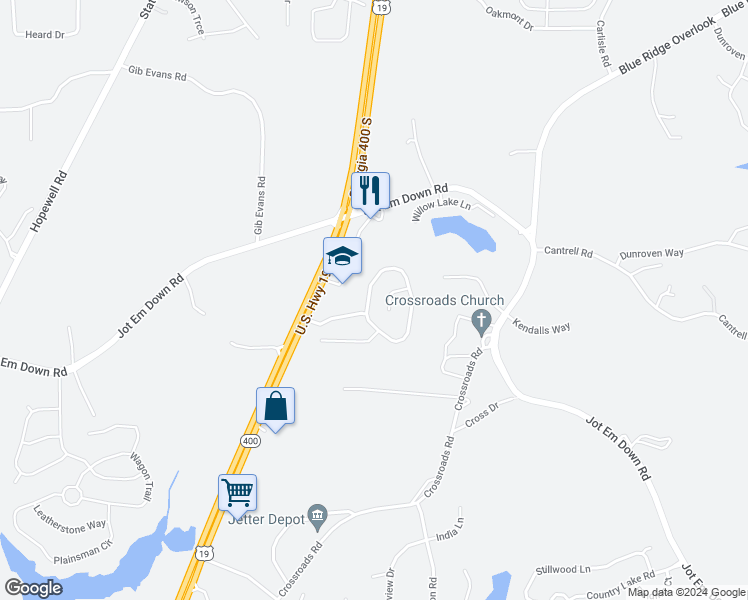 map of restaurants, bars, coffee shops, grocery stores, and more near 5350 Mountain Top Place in Cumming