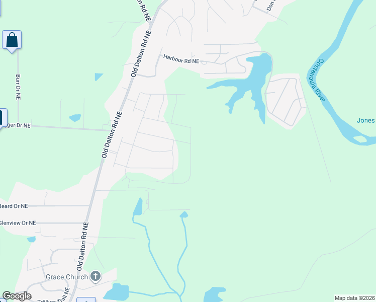 map of restaurants, bars, coffee shops, grocery stores, and more near 98 Majestic Oaks Way Northeast in Rome