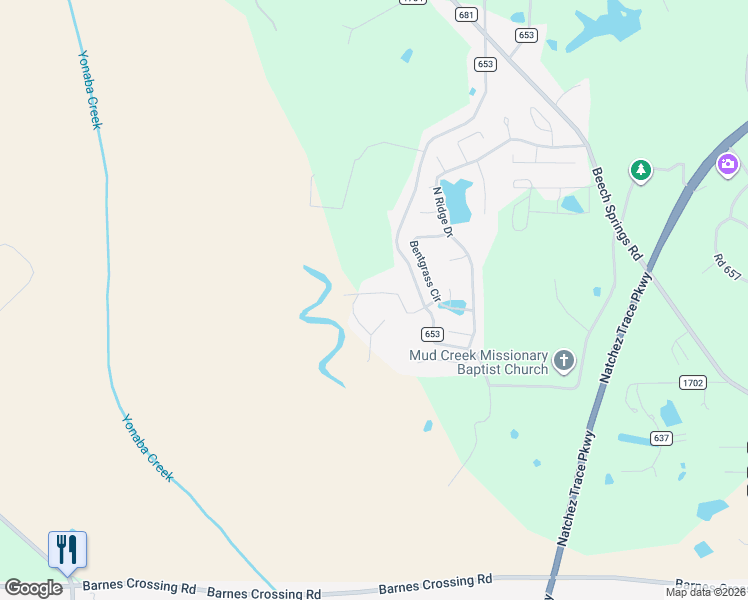 map of restaurants, bars, coffee shops, grocery stores, and more near 127 Highland Ridge Drive in Saltillo