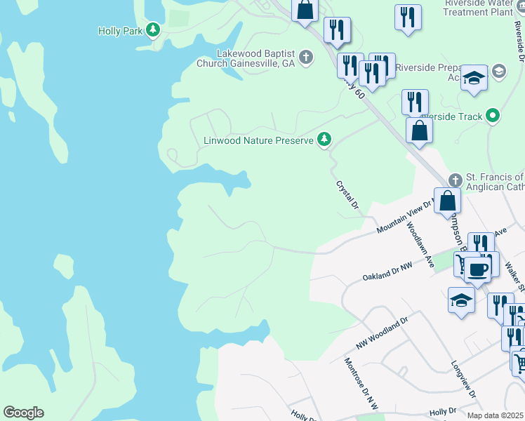 map of restaurants, bars, coffee shops, grocery stores, and more near 530 Bayberry Crossing Drive in Gainesville