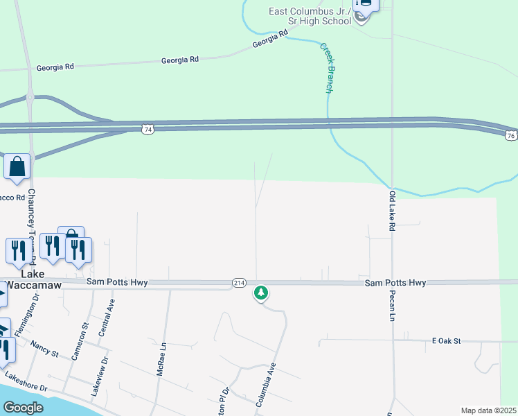 map of restaurants, bars, coffee shops, grocery stores, and more near 309 James Avenue in Lake Waccamaw