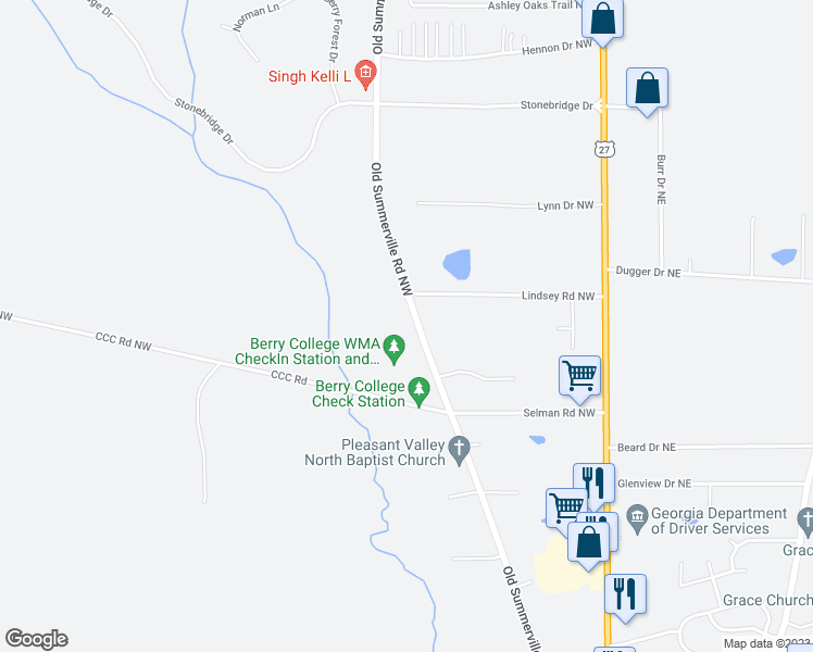 map of restaurants, bars, coffee shops, grocery stores, and more near 893 Old Summerville Road Northwest in Rome