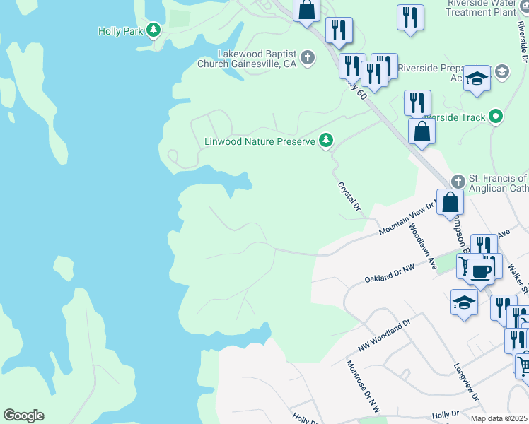 map of restaurants, bars, coffee shops, grocery stores, and more near 530 Bayberry Crossing Drive in Gainesville