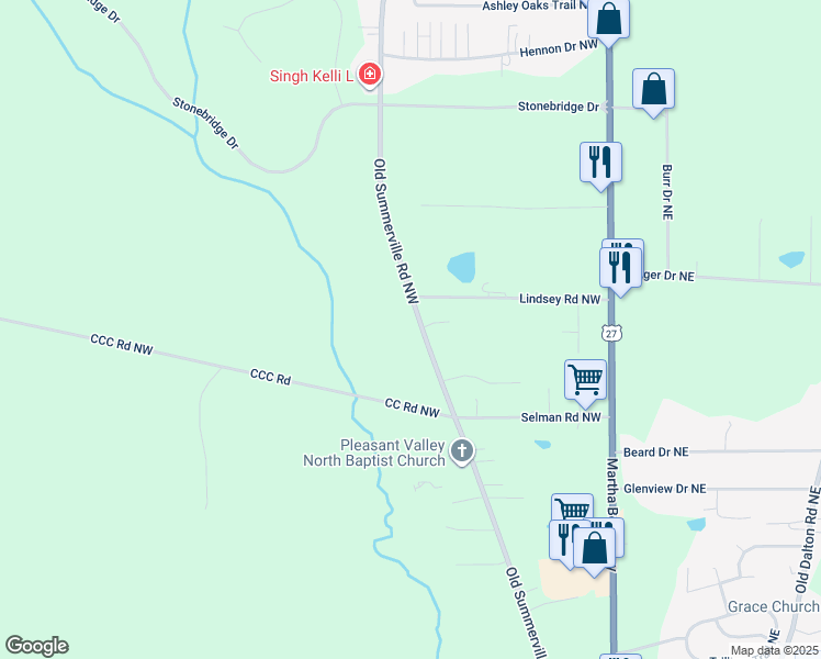 map of restaurants, bars, coffee shops, grocery stores, and more near 903 Old Summerville Road Northwest in Rome