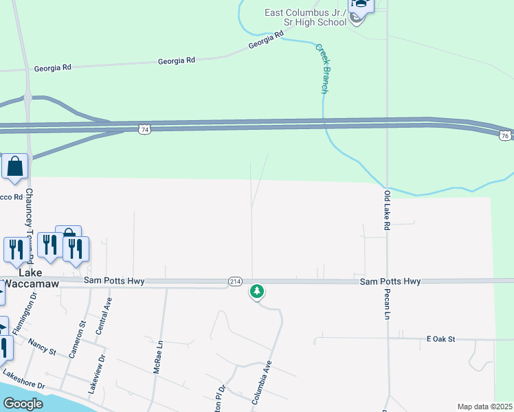 map of restaurants, bars, coffee shops, grocery stores, and more near 309 James Avenue in Lake Waccamaw