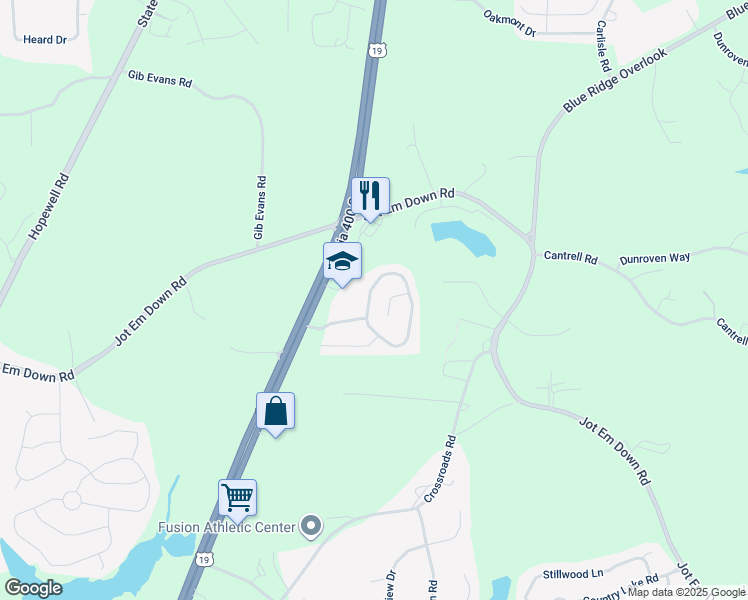 map of restaurants, bars, coffee shops, grocery stores, and more near 5780 Ridge Stone Way in Cumming