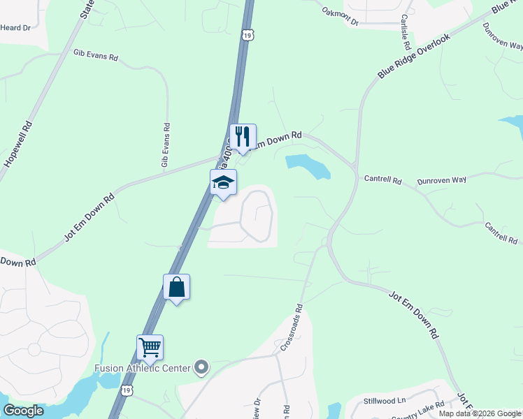 map of restaurants, bars, coffee shops, grocery stores, and more near 5765 Ridge Stone Way in Cumming