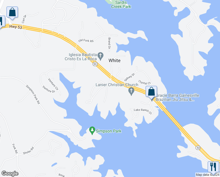 map of restaurants, bars, coffee shops, grocery stores, and more near 2321 Donnie Lee Drive in Gainesville