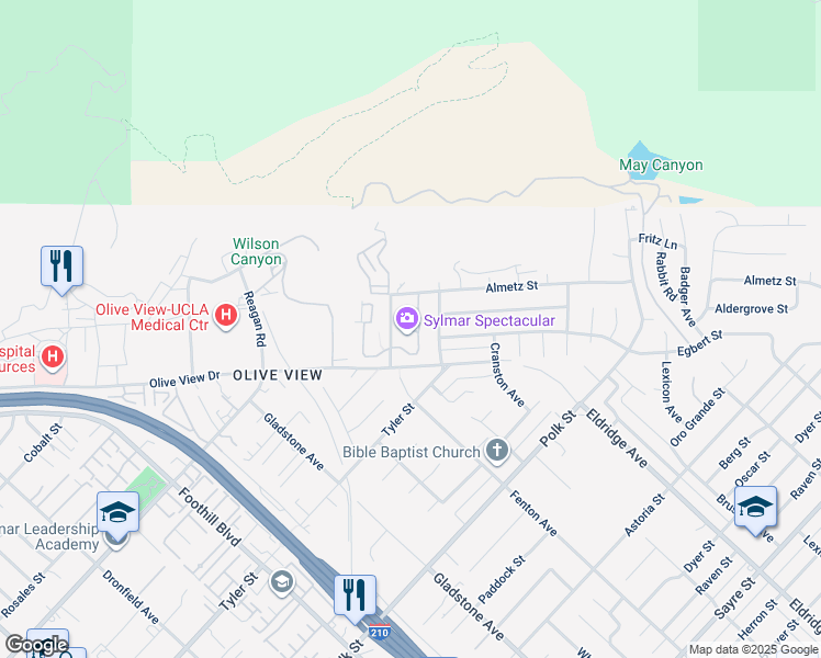 map of restaurants, bars, coffee shops, grocery stores, and more near 13919 Olive Grove Lane in Los Angeles