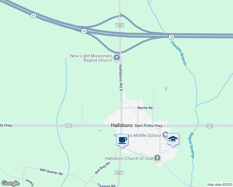 map of restaurants, bars, coffee shops, grocery stores, and more near 464 Hallsboro Road South in Hallsboro