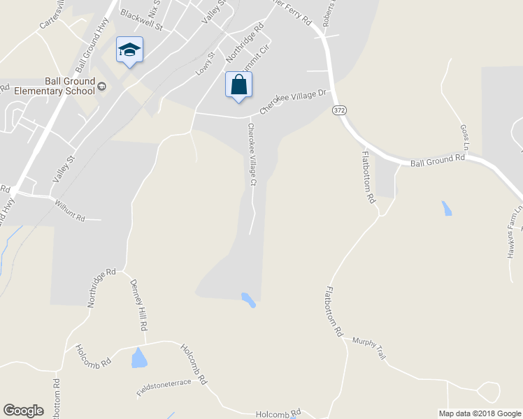 map of restaurants, bars, coffee shops, grocery stores, and more near 172 Cherokee Village Court in Ball Ground
