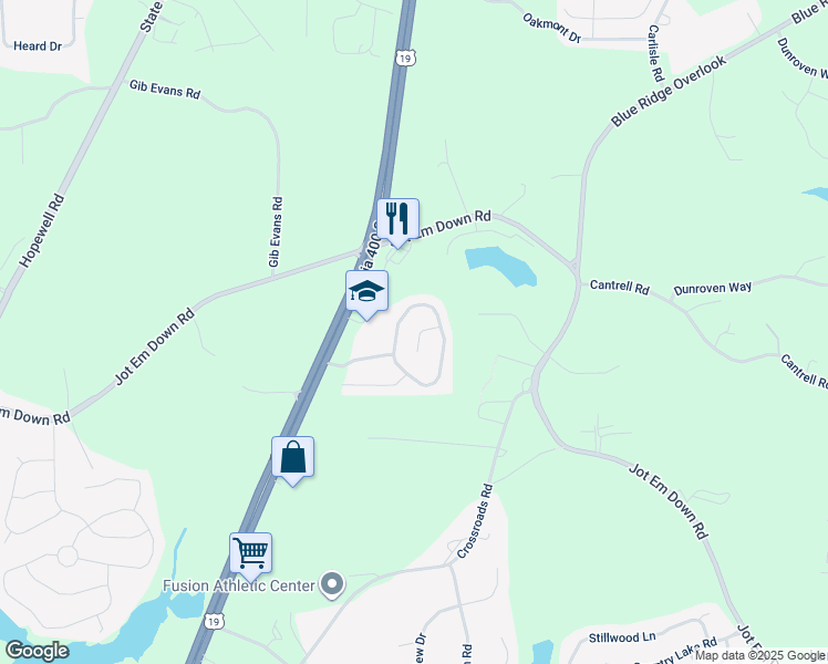 map of restaurants, bars, coffee shops, grocery stores, and more near 5780 Ridge Stone Way in Cumming