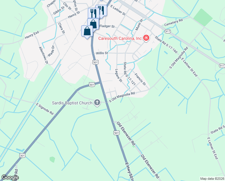 map of restaurants, bars, coffee shops, grocery stores, and more near 314-322 Blossom Court in Latta