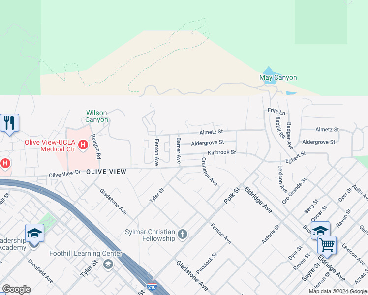 map of restaurants, bars, coffee shops, grocery stores, and more near 13918 Aldergrove Street in Los Angeles