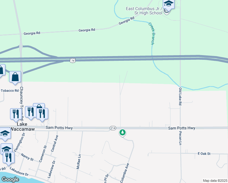 map of restaurants, bars, coffee shops, grocery stores, and more near 401 James Avenue in Lake Waccamaw