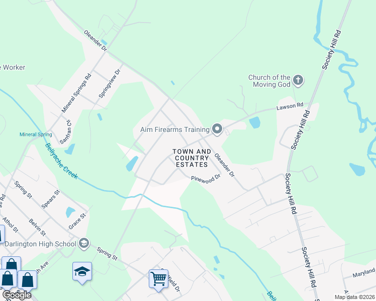 map of restaurants, bars, coffee shops, grocery stores, and more near 308 Lawson Road in Darlington