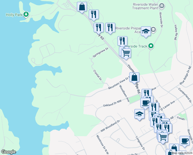 map of restaurants, bars, coffee shops, grocery stores, and more near 1878 Pinecrest Road in Gainesville